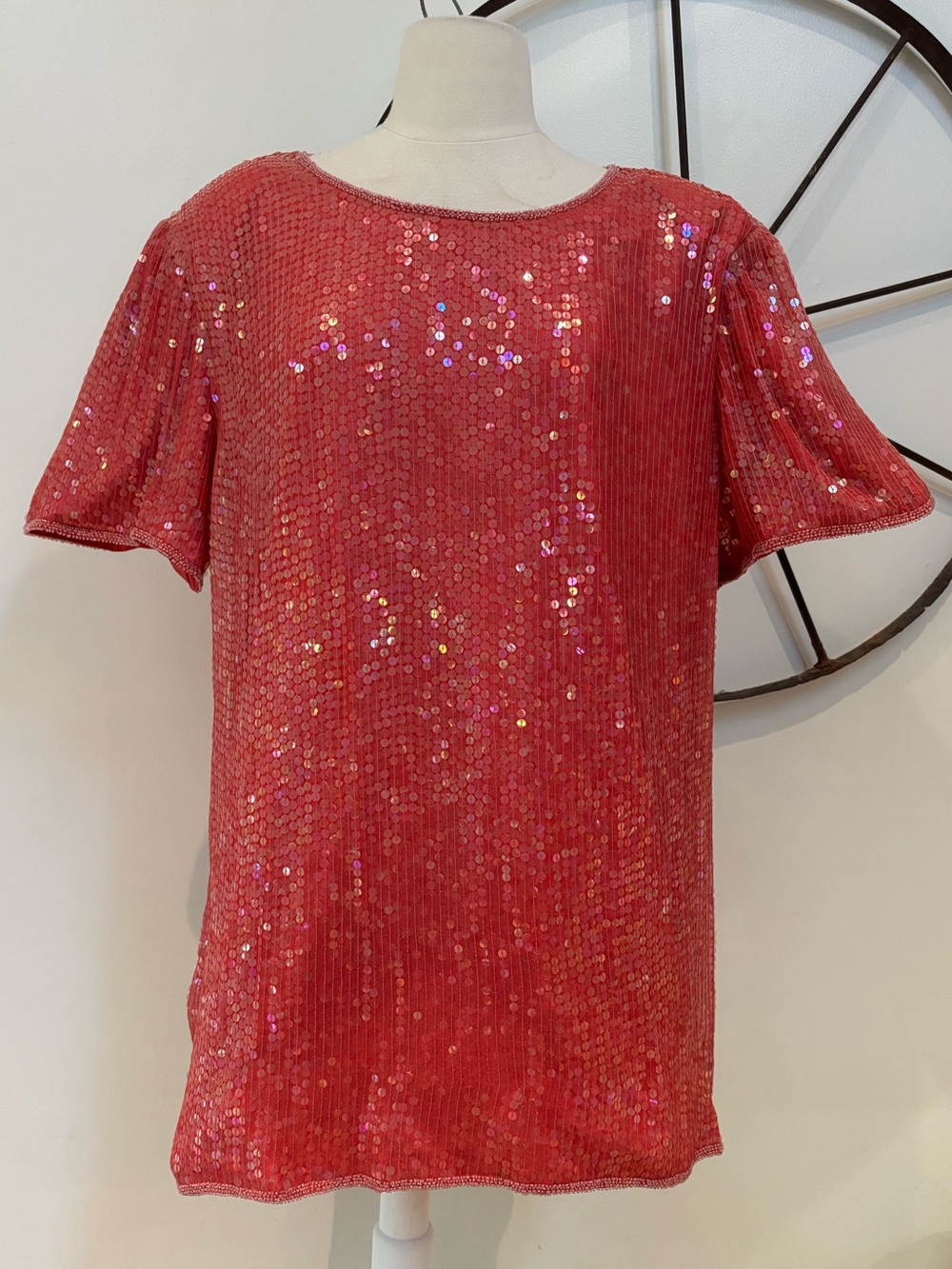 Vtg 90s Silhouettes NWT Silk Sequin Beaded Tunic Top Red Plus Size 2X Holiday Pa
